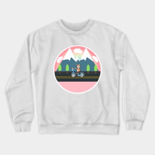 Kawaii dogs going on a road trip on the bicycle to the mountains Crewneck Sweatshirt